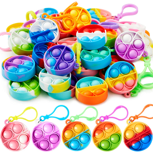 đ 30-Pack Round Pop Fidget Keychains â Colorful, Stress-Relieving Fun