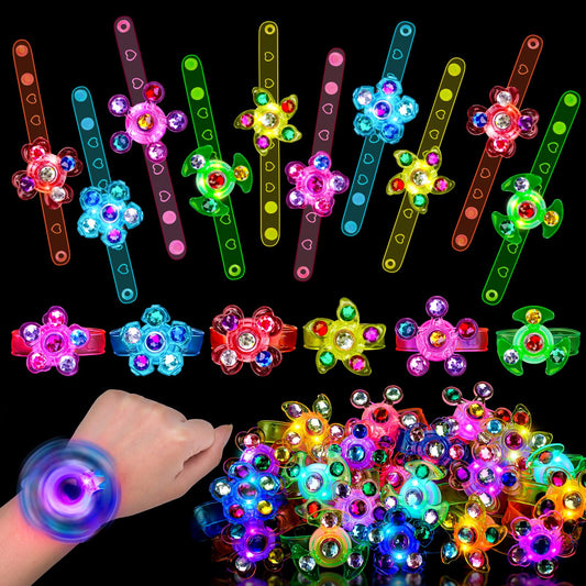 🌀 24-Pack LED Spinner Bracelets – Flashing Fidget Fun for Kids 4-12