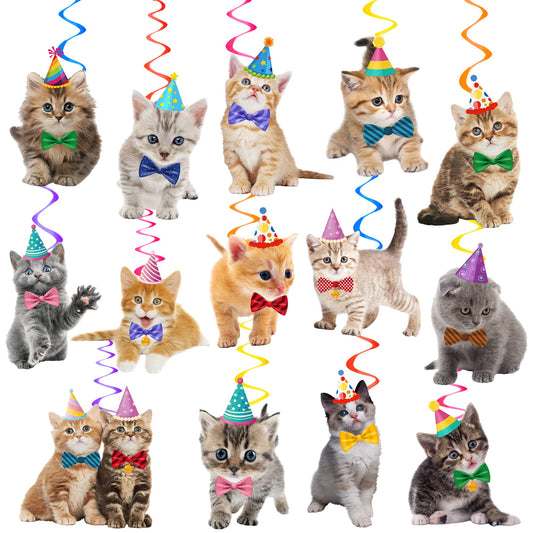 20Pcs Cat Hanging Swirls Decorations Cat Kitten Theme Party Decorations for Birthday Baby Shower Party Favors Ceiling Hanging Decor
