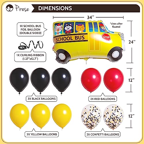 Wheels on the Bus Birthday Decorations – School Bus Party Kit with Balloons, Cake Topper & Banner