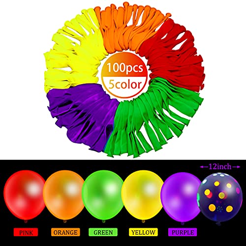 100-Piece Neon Balloon Arch Kit | Glow-in-the-Dark Blacklight Party Supplies