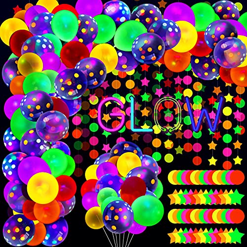 100-Piece Neon Balloon Arch Kit | Glow-in-the-Dark Blacklight Party Supplies