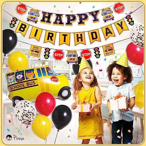 Wheels on the Bus Birthday Decorations – School Bus Party Kit with Balloons, Cake Topper & Banner