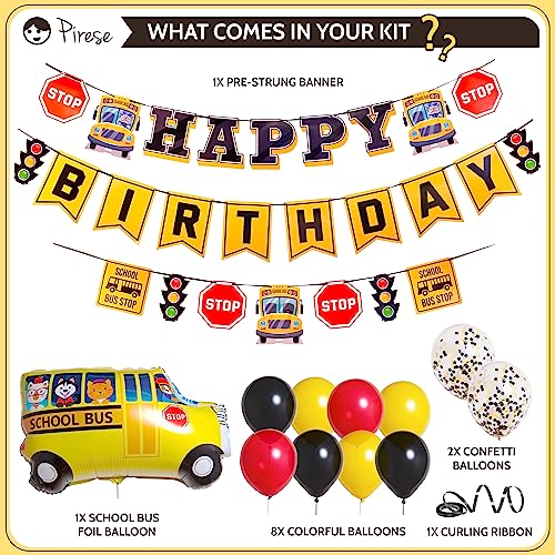 Wheels on the Bus Birthday Decorations – School Bus Party Kit with Balloons, Cake Topper & Banner