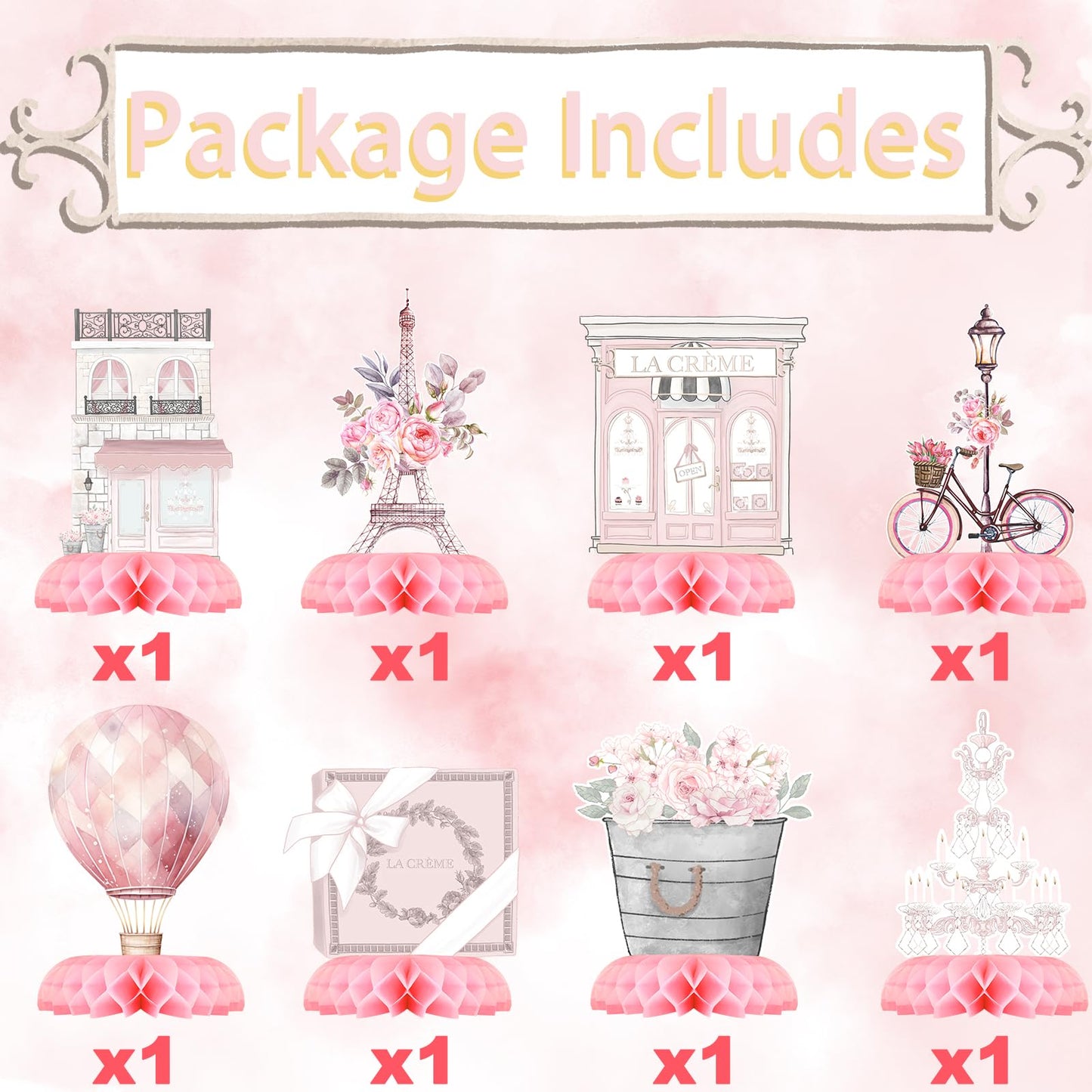 Paris Party Centerpieces – Eiffel Tower Honeycomb Table Decorations for Birthday or Baby Shower