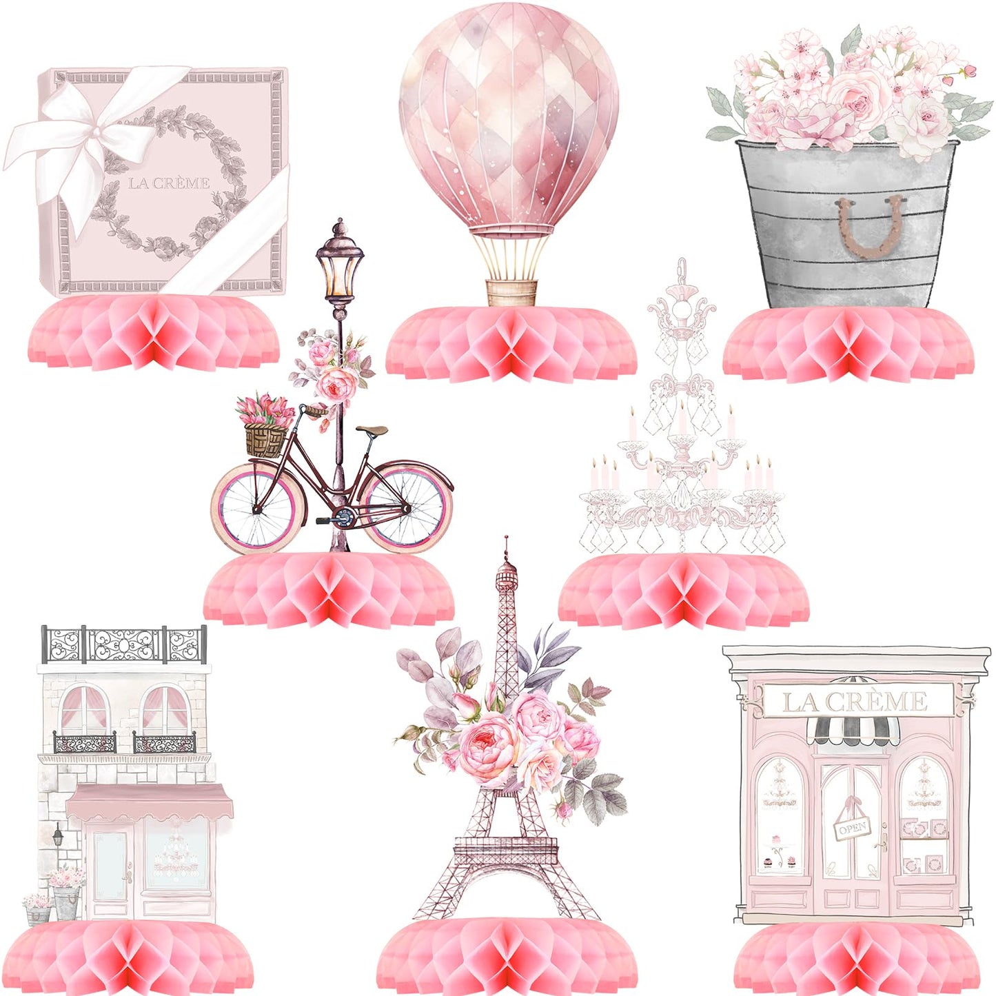 Paris Party Centerpieces – Eiffel Tower Honeycomb Table Decorations for Birthday or Baby Shower