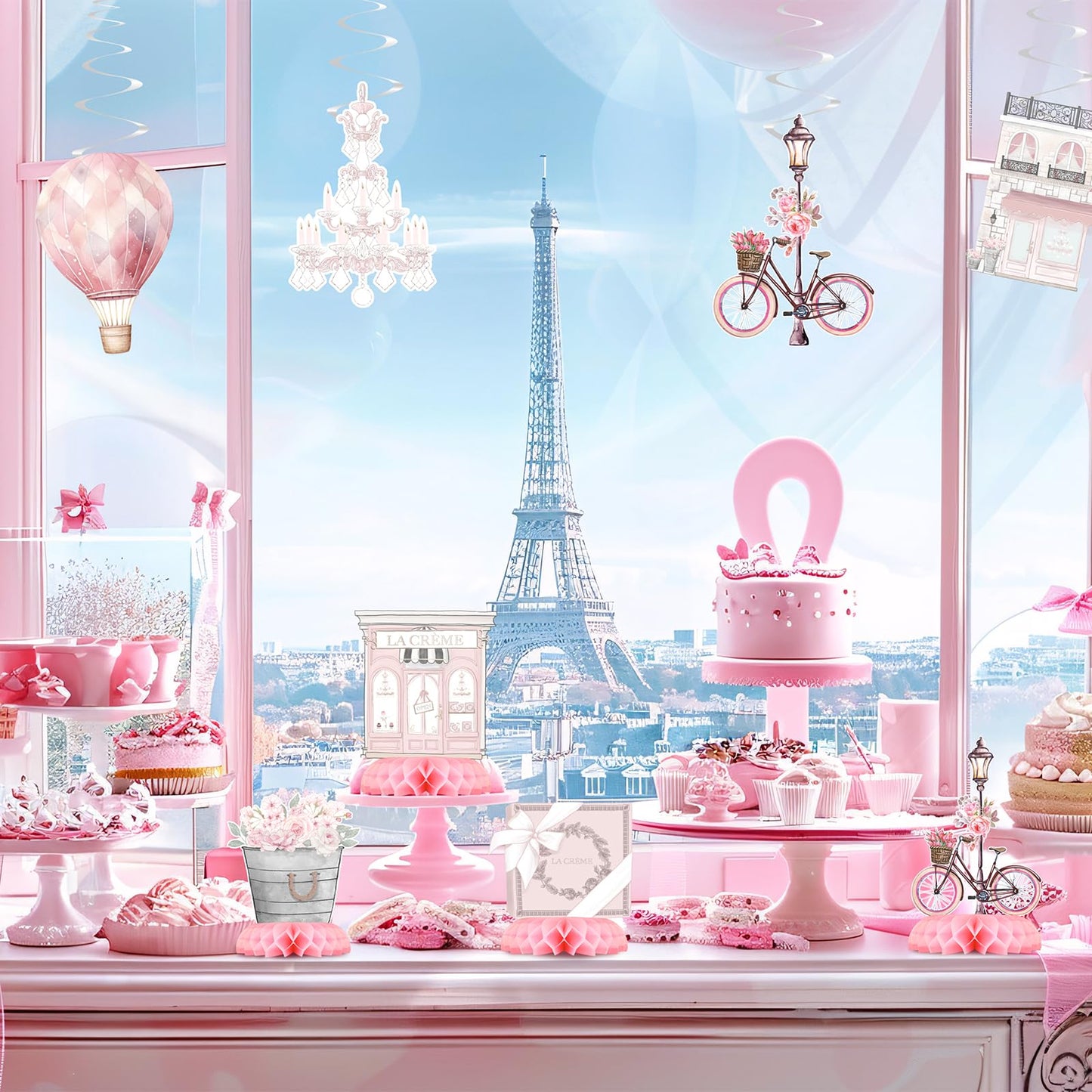 Paris Party Centerpieces – Eiffel Tower Honeycomb Table Decorations for Birthday or Baby Shower