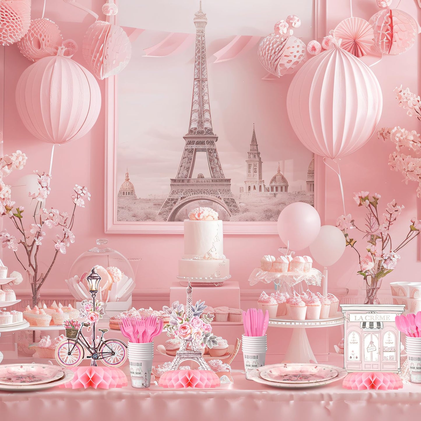 Paris Party Centerpieces – Eiffel Tower Honeycomb Table Decorations for Birthday or Baby Shower
